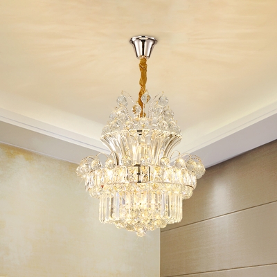 Faceted Clear Crystal Ceiling Chandelier Modernist 8-Light Hanging Light Kit for Restaurant