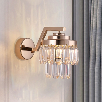 Gold 2-Layer Wall Lighting Idea Modernism 1-Bulb Crystal Block Indoor Wall Mount Lamp