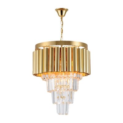 Gold 5 Lights Chandelier Pendant Postmodern Crystal Tapered Tiers Hanging Light Kit