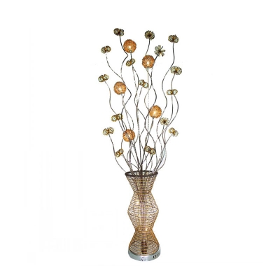 Gold Dandelion and Vase Stand Up Lamp Art Deco Aluminum Wire Drawing Room LED Floor Lighting