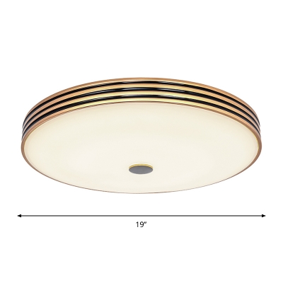 Gold Drum Shaped Ceiling Mounted Fixture Vintage Cream Glass LED Flush Lighting, 11