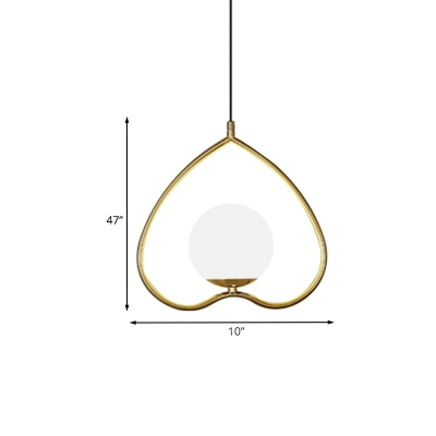Gold Inverted Heart Shape Pendant Modern Style 1 Head Milk Ball Glass Suspension Lighting