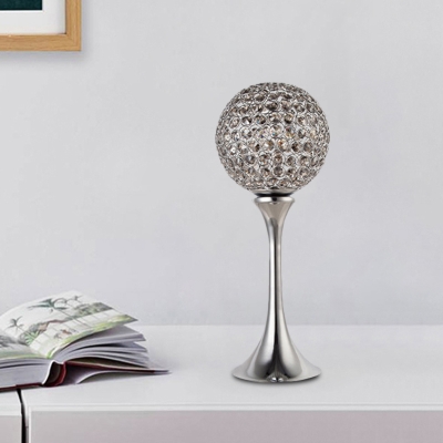 Inlaid Crystal Octagons Chrome Night Lamp Spherical Minimalist LED Table Light with Curved Grip