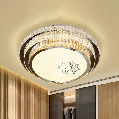 Inserted Crystal LED Ceiling Fixture Minimal Stainless Steel 3-Tier Round Bedroom Flush Mount Lighting