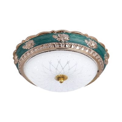 LED Ceiling Flush Countryside Dome White Glass Flush Mounted Light Fixture in Green, 12