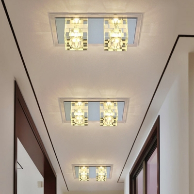 LED Hallway Ceiling Flush Modernism Nickel Flush Mounted Light with Cuboid Clear Crystal Shade
