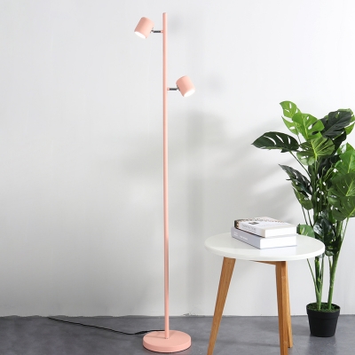 Macaron Style Tube Floor Lighting Metal 2 Lights Drawing Room LED Floor Stand Lamp in White/Pink/Yellow