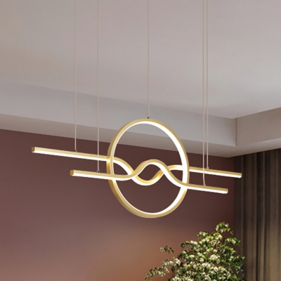 Minimalist Geometric Acrylic Pendant LED Hanging Island Light in Gold over Table, Warm/White Light