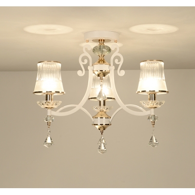 Modernism 3-Light Pendant Chandelier with Clear Crystal Glass Shade White/Black Finish Bell Suspension Lamp