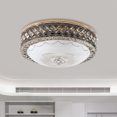 Novelty Modern Drum/Bowl/Round Flushmount Inlaid Crystal LED Flush Ceiling Light in Black for Dining Room
