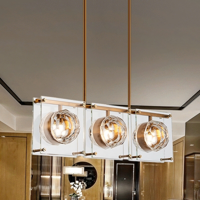 Rectangle Clear Crystal Glass Island Light Modernism 3/4 Heads Gold Finish Pendant Lamp Kit