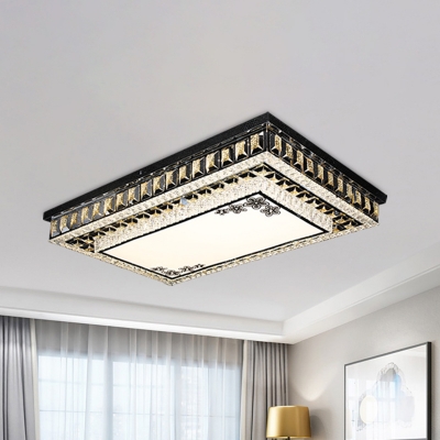 Rectangle Living Room Flush Mount Fixture Beveled Crystal Block LED Modernism Flush Lighting in Black