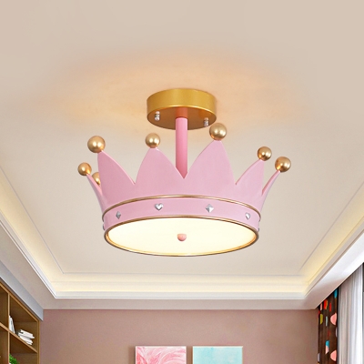 Resin Crown Semi Mount Lighting Kids Pink LED Ceiling ...