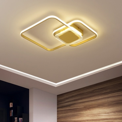 Rhombus Frame Flush Light Fixture Modern Metal Black/Gold Finish LED Flush Mount for Bedroom