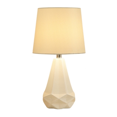 Single Ceramics Table Light Traditional White Finish Diamond Study Room Fabric Nightstand Lamp