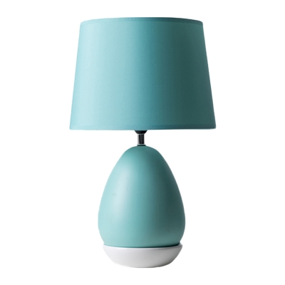 Single Night Table Light Traditional Egg-Like Ceramics Desk Lamp with Barrel Fabric Shade in Green