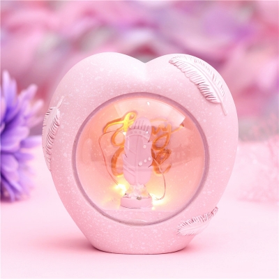 Small Loving Heart Shaped Table Light Cartoon Resin 2-Pack Bedside LED Night Lamp in Pink/Blue