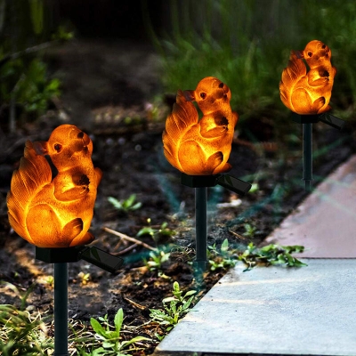 Squirrel Statue Garden Solar Path Light Resin Cartoon LED Ground Stake Lamp in Brown
