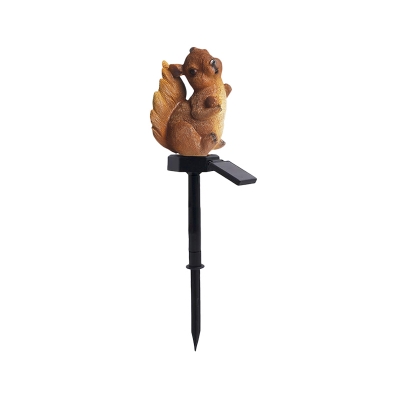 Squirrel Statue Garden Solar Path Light Resin Cartoon LED Ground Stake Lamp in Brown