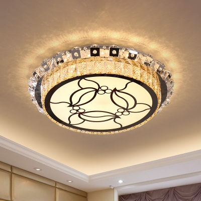 Stainless-Steel Drum Ceiling Mounted Lamp Contemporary LED Crystal Flushmount Lighting