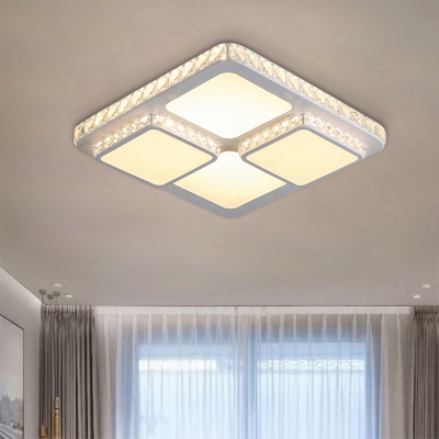White Check LED Ceiling Lamp Modernist Crystal Bedroom Flush Mount Recessed Lighting