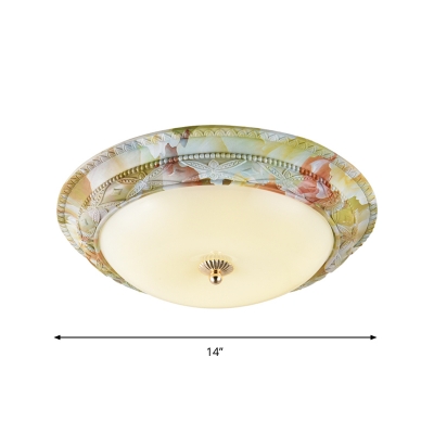 White-Green Bowl Flushmount Lamp Countryside Opal Glass 14