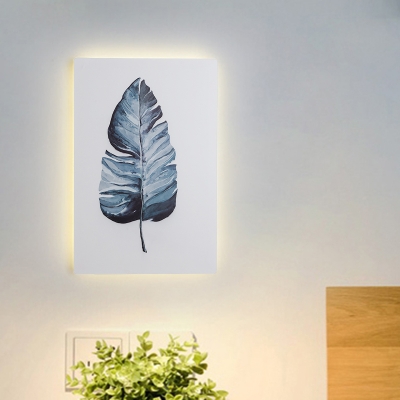 White Rectangular Wall Light Sconce Modernism Acrylic LED Leaf-Pattern Mural Lamp