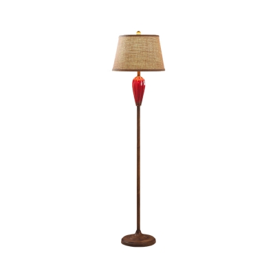 White/Red Urn Shape Floor Lighting Traditional Ceramics Single Living Room Fabric Stand Up Lamp