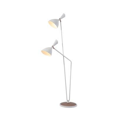 Wide Flare Floor Standing Light Modernist Metal 2 Bulbs White Finish Floor Lamp for Bedroom