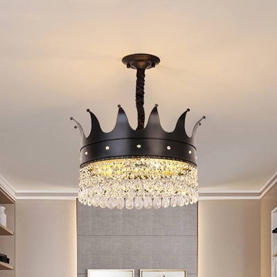 1/3-Layer Crystal Chain Suspension Lamp Modernism 4-Light Bedroom Chandelier with Black Crown Top