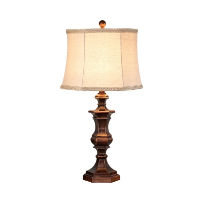 1 Head Table Lamp with Braided Trim Design Country Drum Fabric Shade Nightstand Light in Bronze