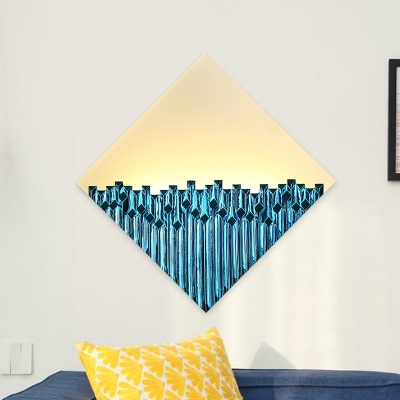 3D-Pattern Rhombus Acrylic Wall Lamp Contemporary Blue/Gold LED Mural Light Fixture for Living Room