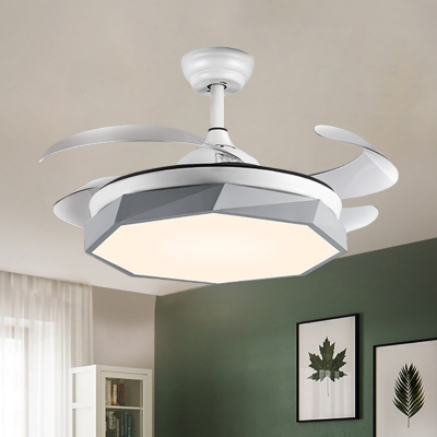 4 Blades Acrylic Geometric Pendant Fan Light Modernism LED Semi-Flush Ceiling Lamp in White/Grey/Pink, 42