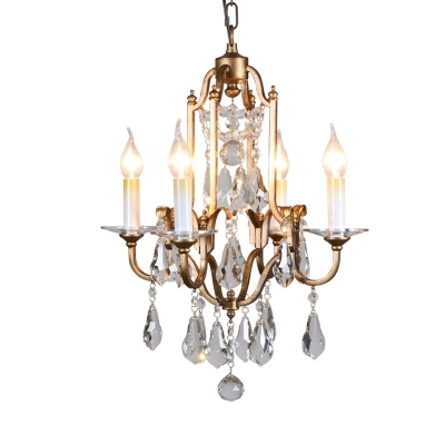 4 Lights Chandelier Pendant Light Retro Candle Metallic Hanging Ceiling Lamp with Crystal Swag Decor in Bronze