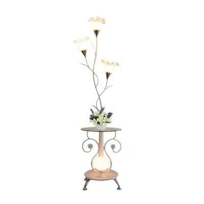 4 Lights Floral Floor Table Lamp Country Style White/Black Finish Milk Glass Tree Floor Lamp