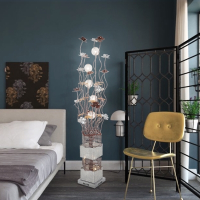 Aluminum Coffee Floor Lighting Potted Plant Art Deco LED Floor Standing Lamp in White/Warm Light
