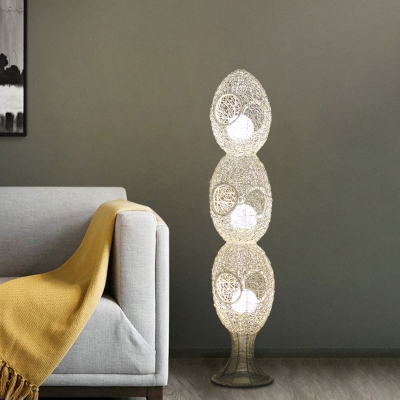 Aluminum Wire 3-Egg Shape Floor Lamp Classic Style 3 Lights Bedroom Floor Standing Light in White