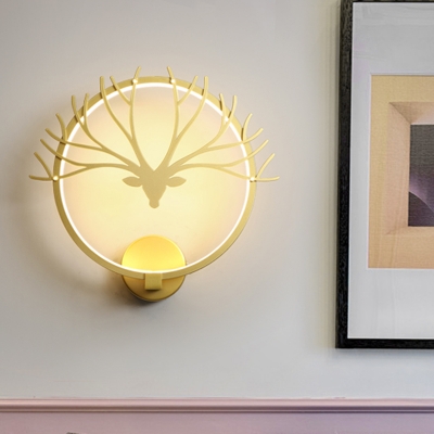 Antler Bedside Wall Lamp Sconce Metal Modern LED Ring Mural Light in Black/Gold, White/Warm Light