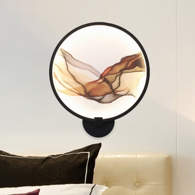 Asia LED Mural Light Fixture Brown/Purple Abstract Painting Wall Mount Lighting with Metal Frame