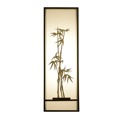 Bamboo Tearoom Wall Mural Light Metal 2-Bulb Asian Wall Mounted Lamp with Rectangle Fabric Shade