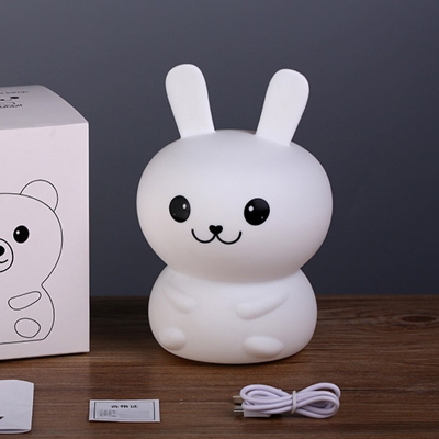 Bear/Rabbit USB Small Table Lamp Cartoon Rubber Bedroom LED Night Stand Light with Touch Sensor in White