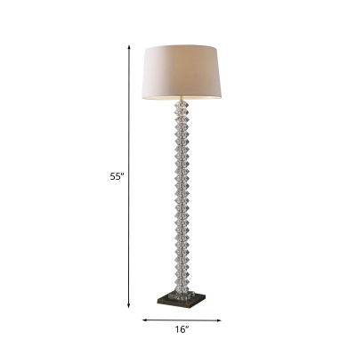 Beige Barrel Shade Standing Floor Lamp Minimalist 1-Light Fabric Floor Lighting with Diamond Crystal Deco