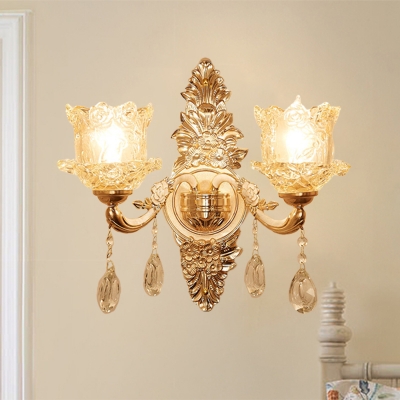 

Bell Corner Wall Sconce Traditional Clear Glass 2-Head Gold Finish Wall Mounted Light Fixture, HL643194