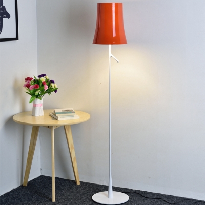Bell Shade Reading Floor Light Modern Metal 1 Bulb Living Room Floor Lamp in White/Orange