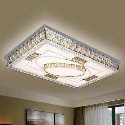 

Beveled Crystal Rectangle Ceiling Flush Mount Contemporary LED Chrome Flush Lighting, HL650081