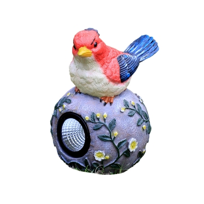 Bird Sitting on Ball Rock Solar Light Macaron Resin Red/Blue LED Ground Lamp for Patio