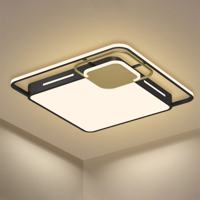 Black and Gold Square Ceiling Flush Mount Contemporary Acrylic LED Flushmount Lamp in Warm/White Light