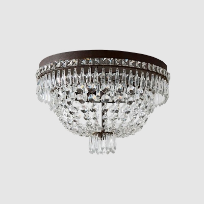 Black Finish 3-Head Flush Lighting Traditional Crystal Drip Basket Ceiling Flush Mount