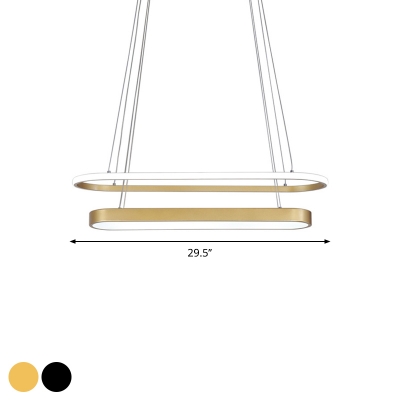 Black/Gold 2-Layer Oval Chandelier Light Postmodern LED Metallic Suspension Lamp in White/Warm Light