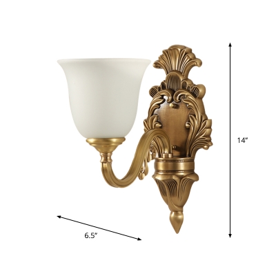 Brass Finish 1/2-Bulb Wall Mount Lighting Vintage Cream Glass Bedroom Wall Lamp Fixture